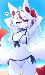 2_tails ai ai-created ai_art ai_generated arms_behind_head beach bikini breasts devil-vox devvoxy fanart fox fox_girl kitsune knia_(devil-vox) knia_(devvoxy) looking_at_viewer original pixai sexy sexy_female tagme