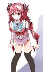 akina_tsukako black_thighhighs blush breasts cheria_barnes miniskirt panties_down panty_pull pink_hair purle_skirt removing_panties removing_underwear skirt standing tales_of_(series) tales_of_graces thighhighs two_side_up underwear underwear_down underwear_pull undressing white_panties white_underwear