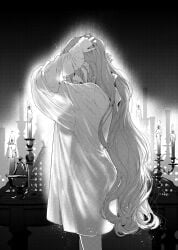 ass black_and_white breasts candles dim_lighting hana_himeru_kimi_no_meteor night robe see-through silhouette