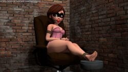 1girls barefoot bondage bound_and_gagged brown_eyes brown_hair chair damsel_in_distress elastigirl feet female female_only female_solo gagged gagged_female helen_parr latinkaixa mask masked_female milf milf_only pixar rope rope_bondage short_hair solo solo_female solo_only the_incredibles tied tied_up