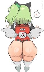 1girls angels_of_delusion angry ass ass_focus back_view blush bottom_heavy cute double_peace_sign double_v female_focus female_only kuromaruart maid_outfit mostly_clothed short_skirt side_ponytail skimpy_clothes small_breasts solo_female sunna_(afternoon_tea_break)_(zenless_zone_zero) sunna_(zenless_zone_zero) thick_thighs thighhighs thunder_thighs white_background wide_hips zenless_zone_zero