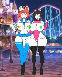 1futa 2girls big_breasts breasts cat_ears female futanari legwear mizuryuuland oide_yo!_mizuryuu-kei_land ruby_hime sailor_uniform skimpy_clothes stockings youka_(ocavid1) youke_(ocavid1)