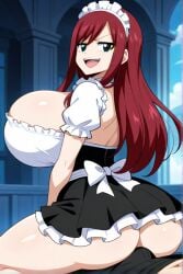 ai_generated erza_scarlet fairy_tail female huge_breasts lap_sitting long_hair maid red_hair smug