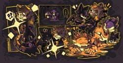 absurd_res anthro arm_grab boots clothing duo eyeless felid female flashlight footwear full_body_suit goo_creature goo_transformation heart_symbol hi_res jacket kurousagi_kemo legwear mammal open_mouth pantherine shoes slime small_wings smile thigh_boots thigh_highs topwear transformation wings