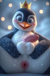ai_generated anthro anthro_only anus balls beak black_body black_fur blue_eyes blush crown cute flat_chest flippers furry furry_only furrypornaddiction laying_on_back looking_at_viewer male male_only penguin penis perineum presenting presenting_anus presenting_hindquarters prince snow solo spread_legs spreading_legs white_body white_fur