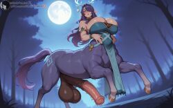 1futa 1futanari 2026 ai_generated balls big_breasts big_penis centaur_futa centaur_girl centauress forest forest_background futanari horse_girl horsecock_futa horsecock_futanari huge_breasts lauma_(genshin_impact) lauma_(genshin_impact)_(cosplay) league_of_legends lillia_(league_of_legends) lips looking_at_viewer moon moonlight night pov precum seductive seductive_look shadyfox solo solo_futa thick_thighs tree veiny_penis viewer_pov wide_hips