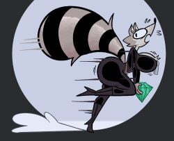 1girls anthro ass big_tail breasts female female_only holding_object oc original_character raccoon raccoon_girl tagme tagme_(artist) thighs uva_the_raccoon