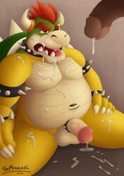 2015 2boys balls bowser cock_ring cum cum_everywhere cum_on_face disembodied_penis koopa male male_only mario_(series) messy multiple_boys nintendo open_mouth penis scalie solo_focus themongrel yaoi