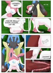 arti4000 ass blush comic dialogue eeveelution female lucario male mega_evolution mega_lucario nintendo penis pokemon pokemon_(species) pokephilia presenting presenting_hindquarters pussy sex sylveon vaginal_penetration video_games