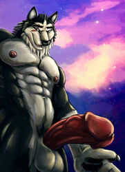 abs anthro biceps bleakcat canine male male_only mammal muscles nipples pecs penis wolf