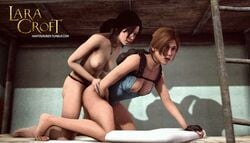 2girls 3d all_fours animated arm_support backpack bag bottomless breasts brown_eyes brown_hair dildo doggy_style dual_persona female fingerless_gloves from_behind green_dildo hantzgruber indoors ladder lara_croft lara_croft_(survivor) masturbation multiple_girls necklace nipples nude ponytail selfcest sex sex_toy shadow source_filmmaker spiked_dildo strap-on tank_top tied_hair tomb_raider torn_clothes torn_shirt torso_grab yuri