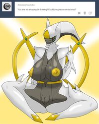 1girls anthro anthrofied arceus areola big_breasts breasts deadpliss female green_eyes hi_res legendary_pokemon nintendo nipples nude pokemon presenting presenting_pussy pussy sitting solo spread_legs spreading thick_thighs tumblr video_games