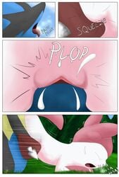 arti4000 blush comic cum dialogue eeveelution female knot lucario male mega_evolution mega_lucario moan nintendo panting penis pokemon pokemon_(species) pokephilia pussy sex sylveon vaginal_penetration video_games