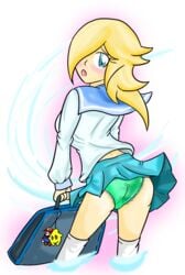 female female_only green_panties human mario_(series) nintendo panties princess_rosalina school_uniform schoolgirl solo upskirt wind_lift xero-j