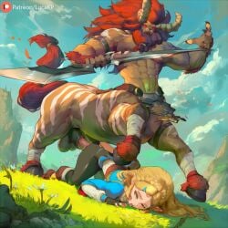 ai_generated ass blonde_female blonde_hair blonde_hair_female centaur doggy_style elf elf_ears elf_female glowing_eyes hooves horns horse_penis horsecock lucakp lynel moaning monster monster_cock muscular muscular_male open_mouth patreon patreon_link patreon_logo patreon_url patreon_username princess_zelda red_eyes red_hair ripped_clothing sex sex_from_behind tagme the_legend_of_zelda the_legend_of_zelda:_breath_of_the_wild vagina vaginal_penetration vaginal_sex weapon zelda_(breath_of_the_wild)