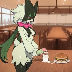 1girls ai_generated blush cum cum_in_container cum_on_food cup eyaculation female furry furry_female futanari grabbing_penis masturbation meowscarada open_mouth pokemon solo