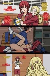 1boy aizawa_tomo apoelayoshi7 black_hair blonde_hair carol_olston green_eyes hidden hidden_sex kubota_junichirou missionary_position misuzu_gundou netorare partially_clothed red_eyes shivering small_breasts tomo-chan_wa_onna_no_ko trembling