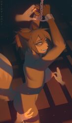 anthro canid canine chains chlorinovi cuff_(restraint) female handcuffs hi_res iraraynott magic_hands mammal metal_cuffs restraints solo