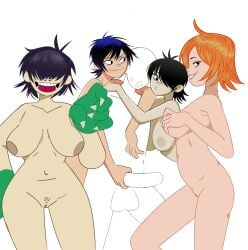 asian asian_female ass big_breasts big_thighs completely_nude completely_nude_female dsmnup edited_art gorillaz huge_breasts masturbating masturbation multiple_girls noodle_(desole) noodle_(gorillaz) noodle_(pac-man) noodle_(tranz) orange_hair orgy orgy_sex same_character sketch smiling_at_viewer thin_female vagina