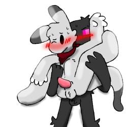 blush bodily_fluids carrying_another carrying_partner carrying_position duo enderman male male/male microsoft minecraft mojang mushroomwolf rain_world slugcat stomach_bulge sweat videocult xbox_game_studios