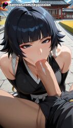1boy 1girls 2025 :>= ai_assisted ai_generated anime artist_name bangs bare_shoulders big_penis bj black_hair bleach bleach:_the_thousand-year_blood_war blowjob blowjob_face blunt_bangs breast breasts bust chest cock dick elbow_gloves erection explicit fellatio female hi_res high_quality high_resolution highres japanese_clothes kimono licking long_hair looking_at_viewer oral oral_sex outdoors patreon patreon_username penis pov saliva short_hair skypassion soifon solo_focus stable_diffusion straight sucking sui-feng uncensored watermark
