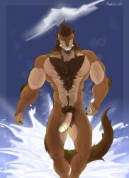 abs absurd_res anthro areola balls big_balls body_hair brown_body brown_fur bulge canid canine canis chest_hair claws cloud fangs fur genitals half-erect hi_res humanoid light_body light_fur long_penis long_tail machki12_ka male mammal muscular muscular_anthro muscular_male nipples nude nude_male pecs penis pubic_fuzz re:zero ricardo_welkin solo splash tail teeth thick_penis twintails vein veiny_arms veiny_muscles veiny_penis wolf