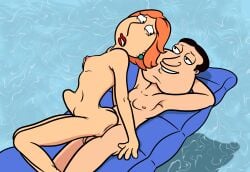 1boy 1girls 20th_century_fox 20th_century_studios armpits arms_behind_head belly_bulge big_penis black_hair breasts duo ear_piercing enormous_penis erection eye_contact family_guy female female_on_top glenn_quagmire human human_on_human light-skinned_female light-skinned_male light_skin lipstick lockandlewd lois_griffin looking_back looking_back_at_another lying_on_back male male/female male_nipples mammal mature mature_female mature_male milf nipples nude nude_female nude_male orange_hair penis penis_in_pussy pool pool_float red_lipstick sex small_breasts smiling smiling_at_another straight straight_sex water