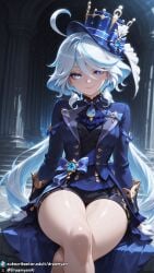 1girls ai_generated blue_eyes blue_hair breasts clothed clothed_female crossed_legs curvy curvy_body curvy_female dreamyan_ai female female_focus female_only furina_(genshin_impact) genshin_impact hi_res high_quality high_resolution highres indoors long_hair looking_at_viewer medium_breasts petite seductive seductive_eyes seductive_look seductive_mouth seductive_pose seductive_smile sitting small_breasts smile smiling solo solo_female solo_focus thick_ass thick_thighs thighs uncensored white_hair