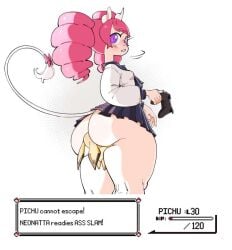 big_ass big_thighs facesitting femdom gats humiliated humiliation mouse_ears neonatta nuclearwasabi pichu pink_hair pokemon pokemon_(species) school_uniform thunder_thighs