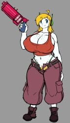 1girls 2025 2d 2d_(artwork) 2d_artwork belt_buckle big_breasts big_thighs blonde_hair blue_eyes breasts cave_story clothed clothed_female clothing colossal_breasts curly_brace erect_nipples erect_nipples_under_clothes female female_focus female_only freckles freckles_on_breasts freckles_on_face giant_breasts gigantic_breasts grey_background grey_impact greycausatum gun holding_gun holding_object huge_breasts huge_thighs indie_game large_breasts large_thighs massive_breasts pale-skinned_female pale_skin panties short_hair skimpy skimpy_clothes smile smiling smiling_at_viewer solo solo_female solo_focus standing suggestive suggestive_look suggestive_pose tall_female thighs white_skin white_skinned_female yellow_hair