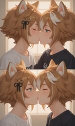 ai ai-created ai_art ai_generated brothers clone clonecest french_kiss gorou_(genshin_impact) incest selfcest twins yaoi