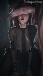 1boy 1girls 2025 3d artist_name black_legwear blush bodystocking bouquetman bracelet chainsaw_man cum cum_in_mouth cum_on_face cum_on_penis kneeling kneeling_oral_position long_hair makima_(chainsaw_man) micro_bikini muscular_male necktie nude_male_clothed_female penis_on_face red_hair ringed_eyes semi_nude submissive_female teeth testicles tongue yellow_eyes