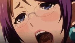 animated animated_gif anime_screencap blue_eyes blush earring eroquis glasses inoue_aoi jutaijima lipstick milf moaning ova purple_hair saliva screencap screenshot sex stitched sweat