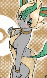 dark-skinned_female eeveelution elf female gijinka humanization humanized_pokemon leafeon leafeon_(cosplay) lucky-jj pokemon simple_background tagme
