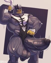 armpit_hair armpits balls bara big_balls big_penis enormous_penis erect_penis erection erection_under_clothes flexing huge_cock humanoid humanoid_genitalia humanoid_penis inayurinko long_penis male muscles muscular muscular_anthro muscular_arms muscular_male nipples penis pokémon_(species) pokemon pokemon_(species) urshifu vein veiny_penis