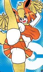 cheerleader eeveelution flareon flareon_(cosplay) gijinka humanization humanized_pokemon lucky-jj pokemon simple_background tagme