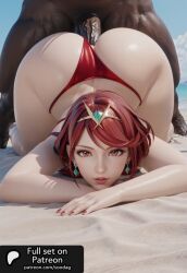 1boy 1girls 3d ai_generated anal anal_sex ass ass_up beach big_ass big_penis bikini breasts dark-skinned_male earrings female huge_ass huge_cock interracial light-skinned_female looking_at_viewer male muscular_male outdoors penis public_sex pyra red_hair sex short_hair sodaglow_artist thick_thighs thong_aside tiara voluptuous_female xenoblade_(series) xenoblade_chronicles_2