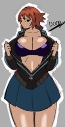 1girls big_breasts bra breasts breasts_out clothing doopv12 female female_focus freckles freckles_on_breasts freckles_on_face huge_breasts kim_pine looking_at_viewer open_clothes red_hair scott_pilgrim short_hair skirt solo solo_female solo_focus thick thick_thighs unzipped unzipped_jacket