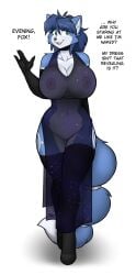 2025 accessory anthro areola arm_tuft armwear big_breasts blue_body blue_fur blue_hair boots breasts canid canine clothing collarbone dialogue dipstick_tail dress elbow_gloves eyebrow_through_hair eyebrows female footwear fox fur furgonomics gloves green_eyes hair_accessory hairband handwear hexteknik hi_res huge_breasts inner_ear_fluff krystal legwear mammal markings nintendo nipples shoes shoulder_tuft solo star_fox tail tail_accessory tail_markings tailband thigh_boots thigh_highs translucent translucent_clothing translucent_dress translucent_hair tuft white_body white_fur wide_hips
