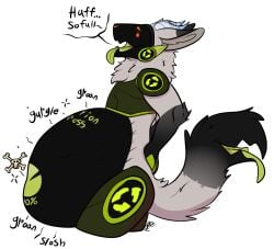 anthro anthro_pred belly bodily_noises brightopticeyes cycle_(winter) dialogue digestion digestion_noises english_text fatal_vore hi_res horn machine male onomatopoeia open_mouth progress_display protogen rumbling_stomach simple_background skull_and_crossbones solo sound_effects tail tail_mouth text tongue tongue_out unusual_anatomy unusual_tail visor vore