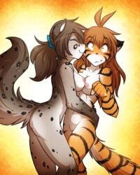 anthro blush duo edit feline female flora_(twokinds) kathrin_(twokinds) keidran licking mammal nipples nude pussy tom_fischbach tongue tongue_out twokinds