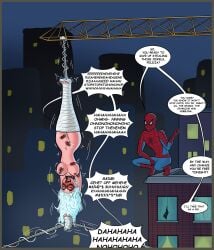 black_cat_(marvel) blush cicciolino closed_eyes electrostimulation felicia_hardy hanging_upside_down new_york_city nude nude_female speech_bubble spider-man spider-man_(series) tickle_torture tickling tickling_armpits tickling_ass tickling_belly tickling_breasts tickling_feet tickling_nipples tickling_pussy tickling_sides upside-down webbed webbed_feet webbed_hands