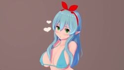 animated bikini blue_hair bouncing_breasts elf green_eyes indie_virtual_youtuber keisha_callie koikatsu tagme video vtuber