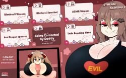 ai_generated bimbo breasts brown_hair evil_neuro eyeshadow huge_breasts massive_breasts oral oral_sex paizuri shortstack smug streamer twitch