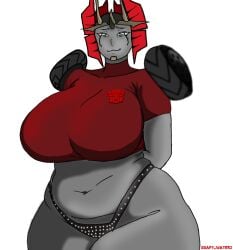 autobot_insignia barely_clothed chubby chubby_belly chubby_female chubby_milf female innocent milf oc original_character shirt transformers underwear