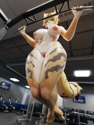 big_breasts blender_(artwork) blender_cycles breasts digital_media_(artwork) exercise female hi_res mereo mihoyo muscular muscular_female nude pulchra_fellini pull_up_bar solo zenless_zone_zero