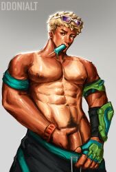 1boy ddonialt male_only overwatch overwatch_2 pants_down popsicle pulling_down_pants shorts_down solo tanline wuyang