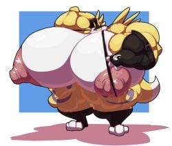 2023 anthro areola bandai_namco big_areola big_breasts big_muscles big_nipples bobert breasts canid canine clothing digimon digimon_(species) digital_media_(artwork) female footwear fox fur gloves handwear hat headgear headwear hi_res huge_areola huge_breasts huge_muscles huge_nipples hyper hyper_areola hyper_breasts hyper_nipples muscular muscular_anthro muscular_female nipples renamon solo thick_thighs toeless_footwear white_body white_fur yellow_body yellow_fur