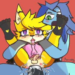 absurd_res ahe_gao anal anal_sex anthro ass avian balls bird blush bodily_fluids canid canine cum cum_inside duo ejaculation european_mythology femboy fox foxvam full_nelson genital_fluids genitals greek_mythology haruki_fox hi_res looking_pleasured male male/male male_penetrated male_penetrating male_penetrating_male mammal mythological_avian mythological_bird mythological_creature mythological_firebird mythology orgasm paws penetration penis phoenix saliva sex simple_background simultaneous_orgasms size_difference stomach_bulge tongue tongue_out yareth_rikers