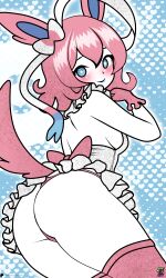 1girls 2d ass blush blushing blushing_female color colored eeveelution female female_only game_freak gijinka humanization humanized_pokemon idol lucky-jj nintendo pokemon simple_background solo solo_female sylveon sylveon_(cosplay) tagme would